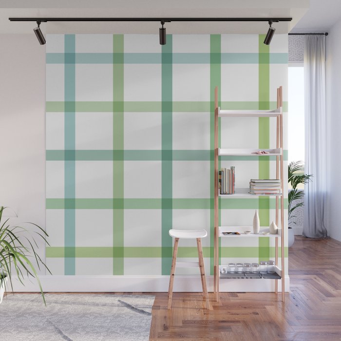 Retro Tonal Green Spring Check Pattern Wall Mural Gallery Image 1