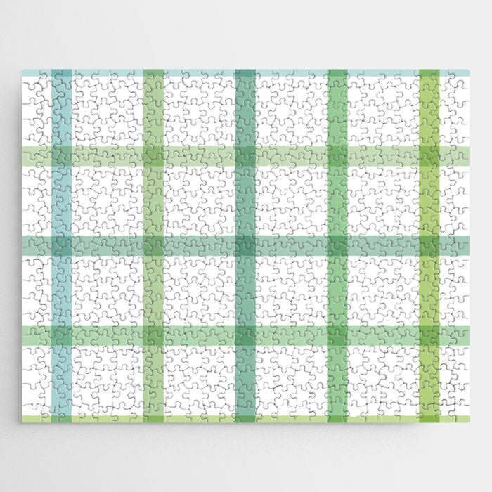 Retro Tonal Green Spring Check Pattern Jigsaw Puzzle Gallery Image 1