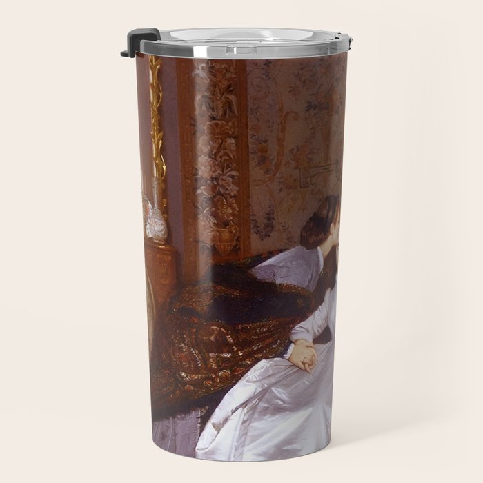 The Reluctant Bride | The Hesitant Fiancee still life female portrait painting by Auguste Toulmouche Travel Mug Gallery Image 3