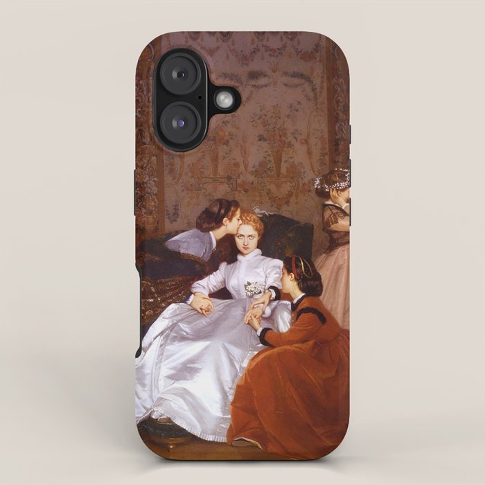 The Reluctant Bride | The Hesitant Fiancee still life female portrait painting by Auguste Toulmouche iPhone Case Gallery Image 1