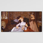 The Reluctant Bride | The Hesitant Fiancee still life female portrait painting by Auguste Toulmouche Desk Mat Gallery Image 3