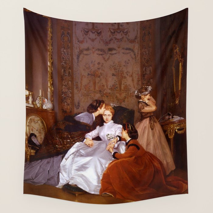The Reluctant Bride | The Hesitant Fiancee still life female portrait painting by Auguste Toulmouche Wall Tapestry Gallery Image 4