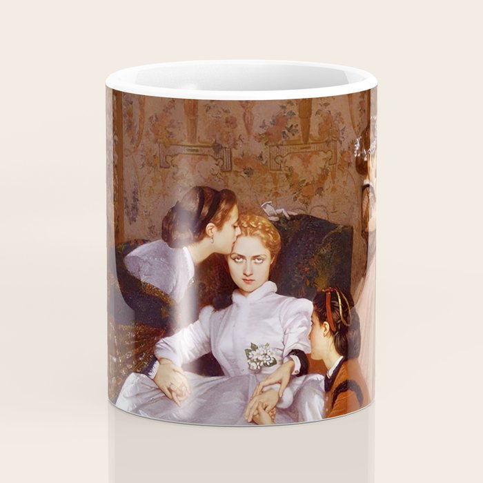 The Reluctant Bride | The Hesitant Fiancee still life female portrait painting by Auguste Toulmouche Coffee Mug Gallery Image 4