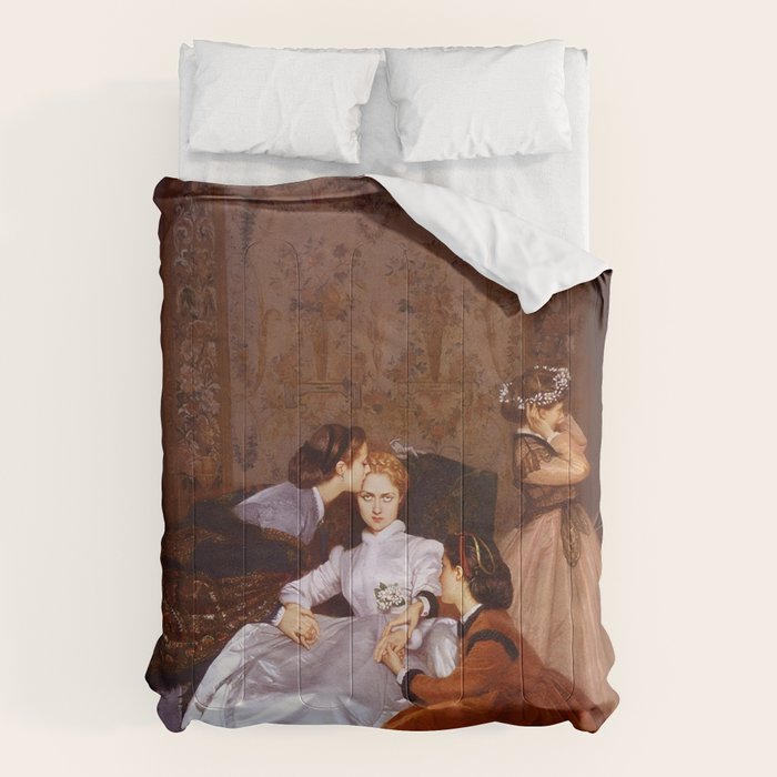 The Reluctant Bride | The Hesitant Fiancee still life female portrait painting by Auguste Toulmouche Comforter Gallery Image 6