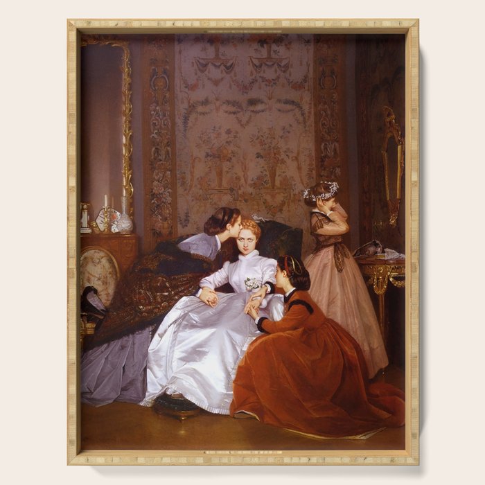 The Reluctant Bride | The Hesitant Fiancee still life female portrait painting by Auguste Toulmouche Serving Tray Gallery Image 1