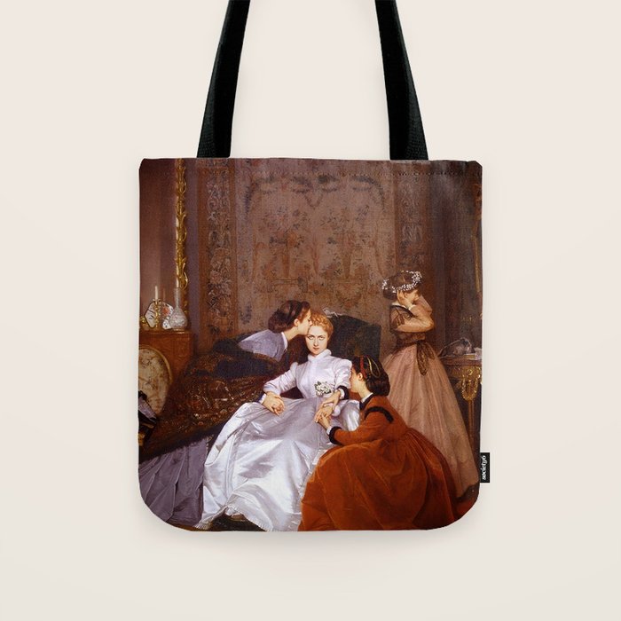 The Reluctant Bride | The Hesitant Fiancee still life female portrait painting by Auguste Toulmouche Tote Bag Gallery Image 1