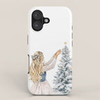 Blonde Putting on Christmas Ornaments Watercolor iPhone Case Gallery Image 1