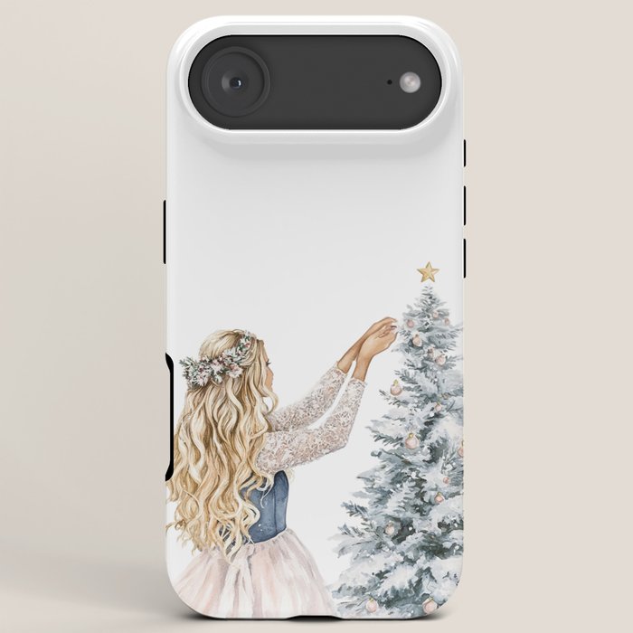 Blonde Putting on Christmas Ornaments Watercolor iPhone Case Gallery Image 6