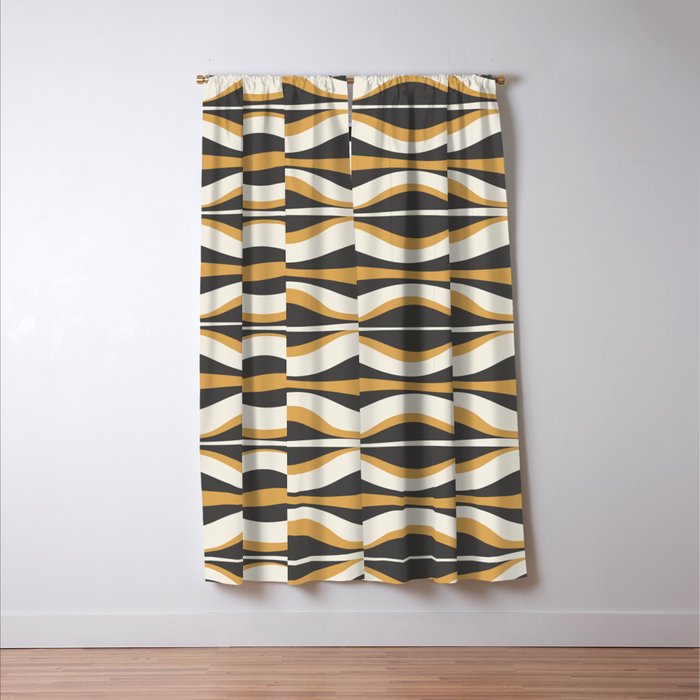 Hourglass Abstract Mid-century Modern Pattern in Charcoal Grey, Muted Mustard Gold, and Cream  Window Curtain Gallery Image 3