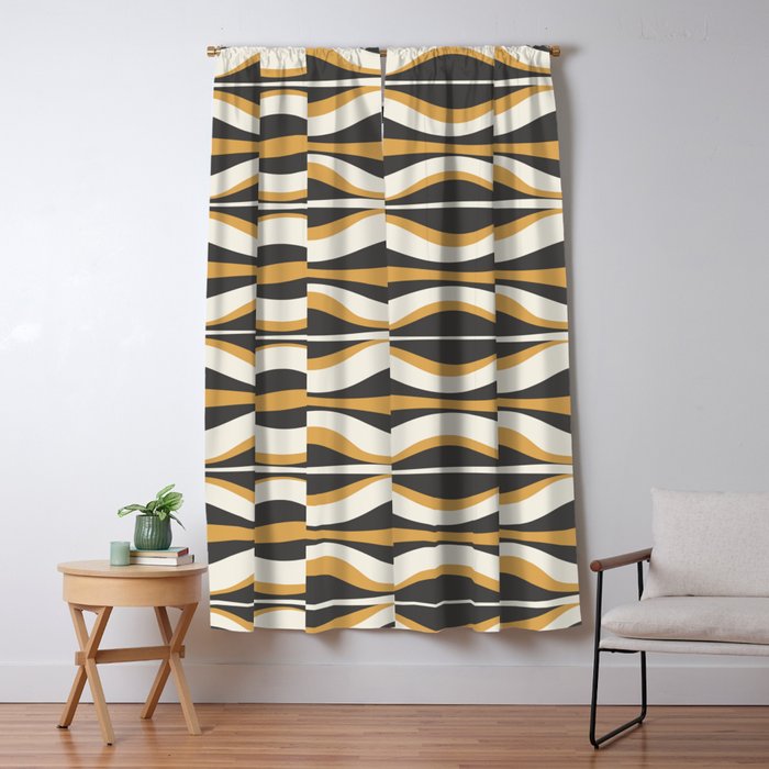 Hourglass Abstract Mid-century Modern Pattern in Charcoal Grey, Muted Mustard Gold, and Cream  Window Curtain Gallery Image 5