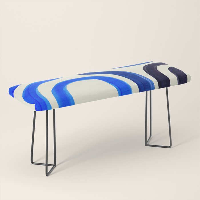 Electric Blues Fun Colorful Mid Century Modern Abstract Painting Shapes Pattern Bench Gallery Image 1
