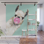 Bubble Gum Sneaky Llama in Green Wall Mural Gallery Image 1