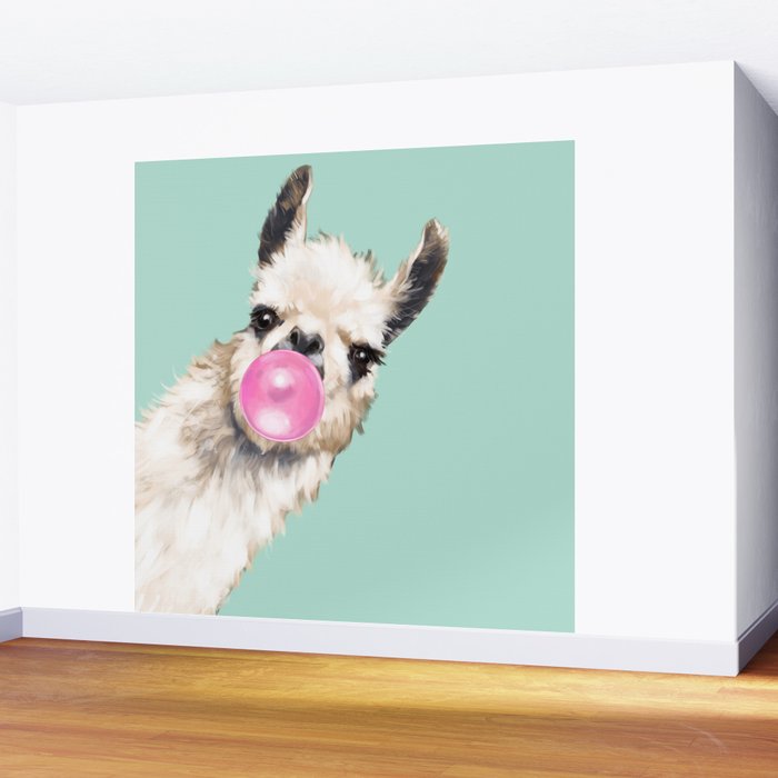 Bubble Gum Sneaky Llama in Green Wall Mural Gallery Image 2