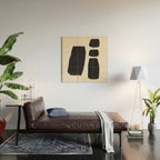 Mid Century Modern Minimalist Abstract Art Brush Strokes Black & White Ink Art Square Shapes Wood Wall Art Gallery Image 2