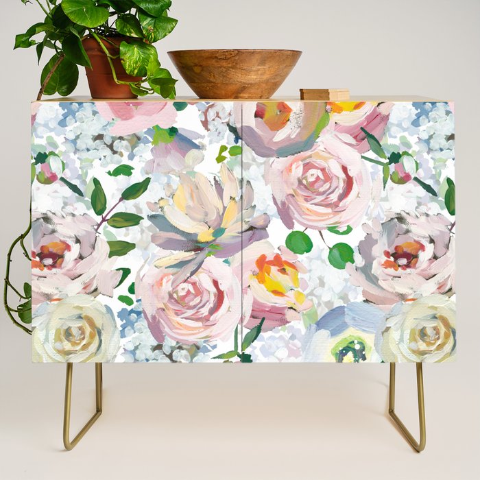 Hand Drawn Vintage Spring Claude Monet Botanical Flower Garden Credenza Gallery Image 1