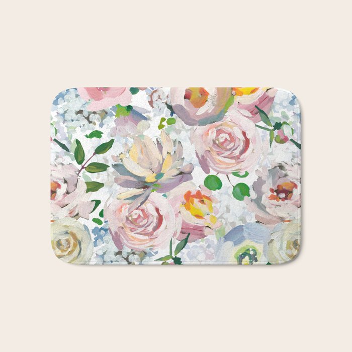 Hand Drawn Vintage Spring Claude Monet Botanical Flower Garden Bath Mat Gallery Image 1