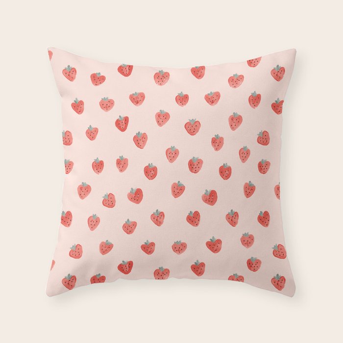 Strawberries on Pink Throw Pillow Gallery Image 6