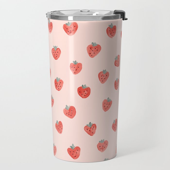 Strawberries on Pink Travel Mug Gallery Image 2