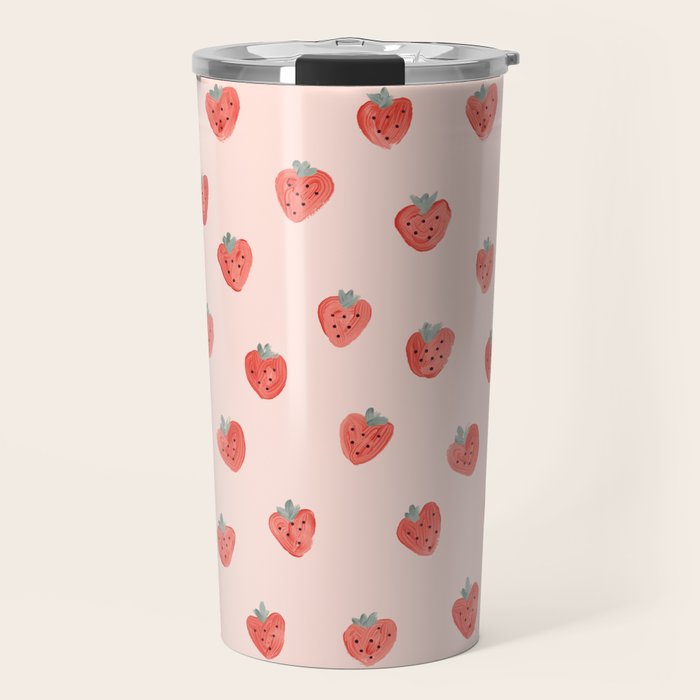 Strawberries on Pink Travel Mug Gallery Image 1