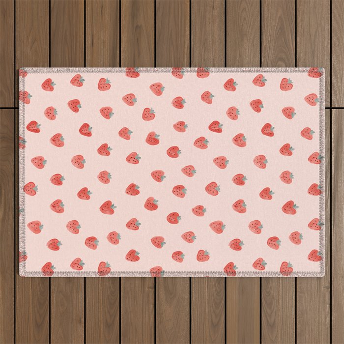 Strawberries on Pink Outdoor Rug Gallery Image 1