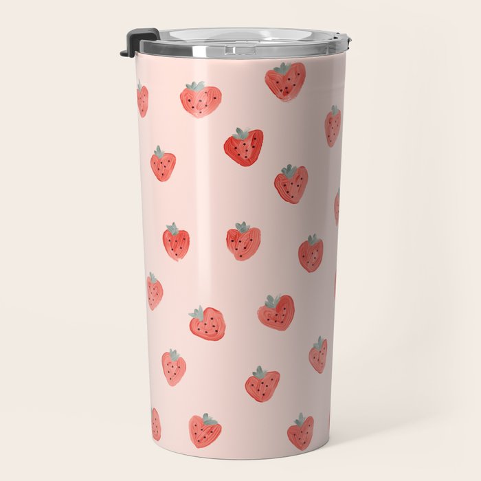Strawberries on Pink Travel Mug Gallery Image 3