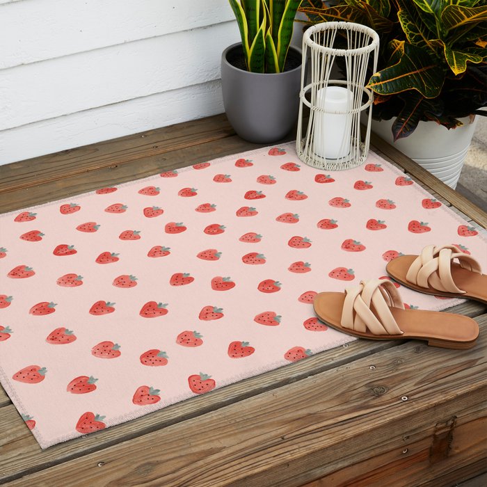 Strawberries on Pink Outdoor Rug Gallery Image 2