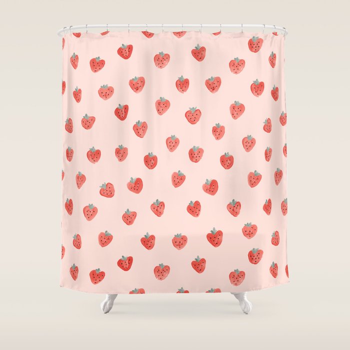 Strawberries on Pink Shower Curtain Gallery Image 1
