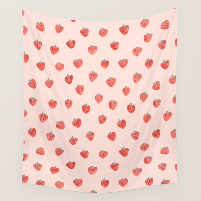 Strawberries on Pink Wall Tapestry Gallery Image 4