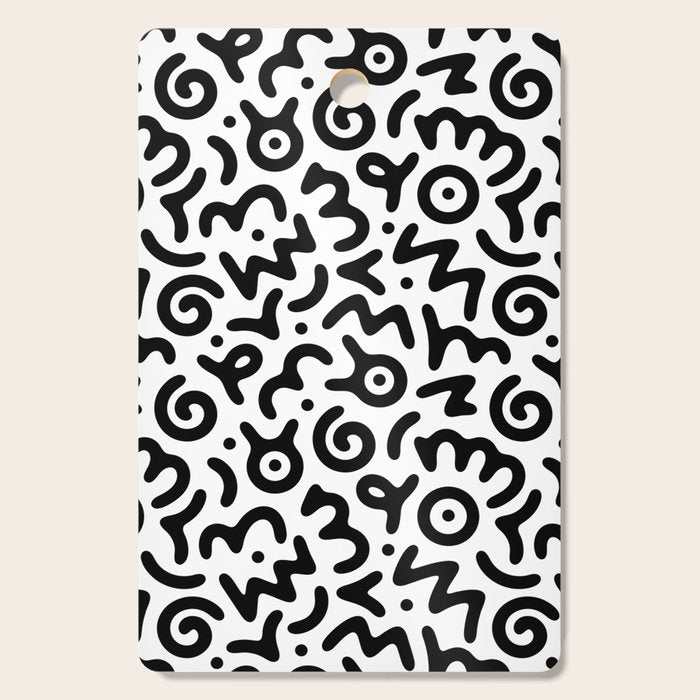 Fun black and white doodle symbol art pattern Cutting Board Gallery Image 1