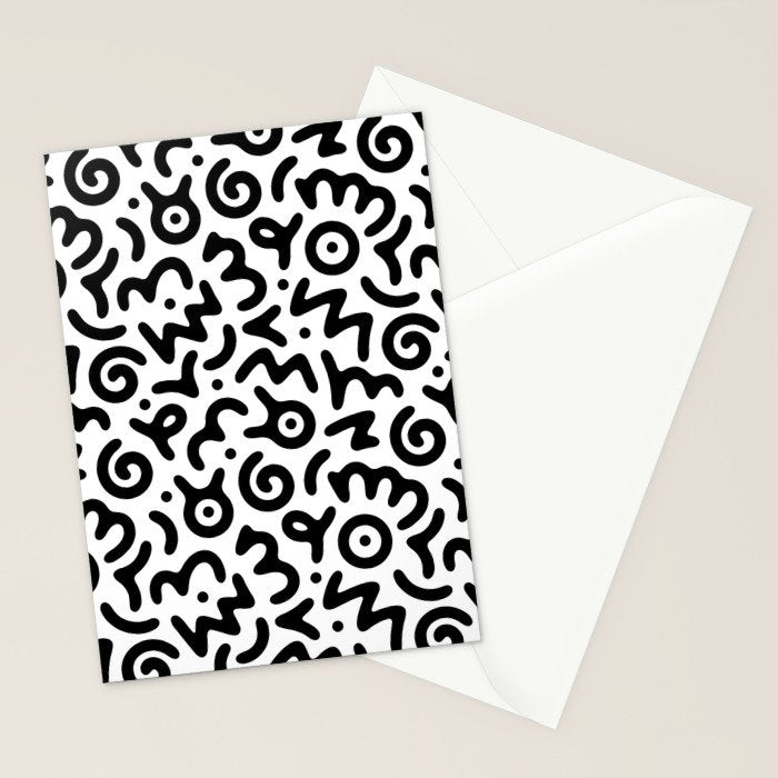 Fun black and white doodle symbol art pattern Stationery Card Gallery Image 2