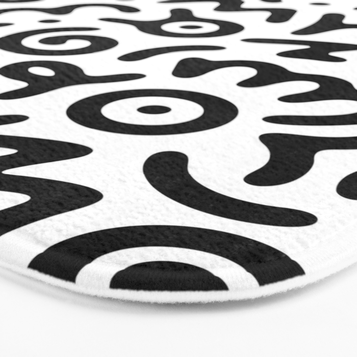 Fun black and white doodle symbol art pattern Bath Mat Gallery Image 3