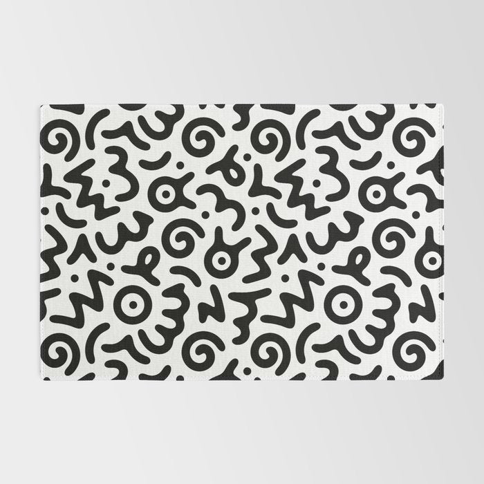 Fun black and white doodle symbol art pattern Rug Gallery Image 2