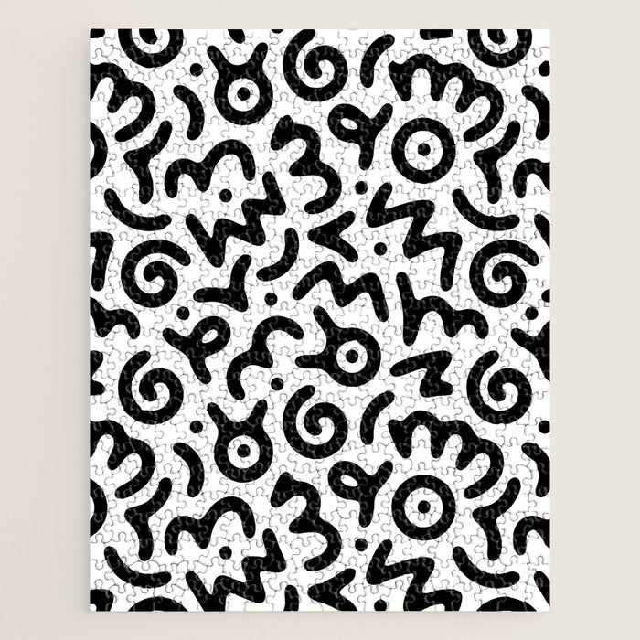 Fun black and white doodle symbol art pattern Jigsaw Puzzle Gallery Image 1