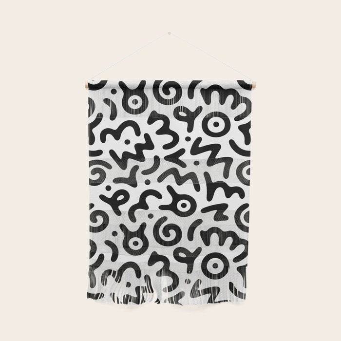 Fun black and white doodle symbol art pattern Wall Hanging Gallery Image 1