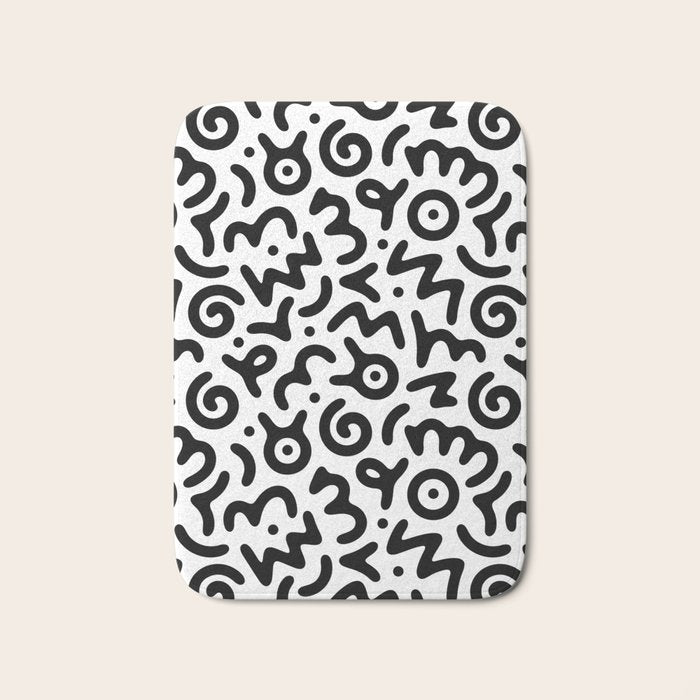 Fun black and white doodle symbol art pattern Bath Mat Gallery Image 1