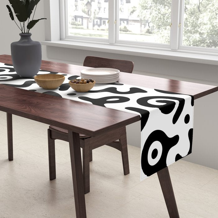 Fun black and white doodle symbol art pattern Table Runner Gallery Image 2