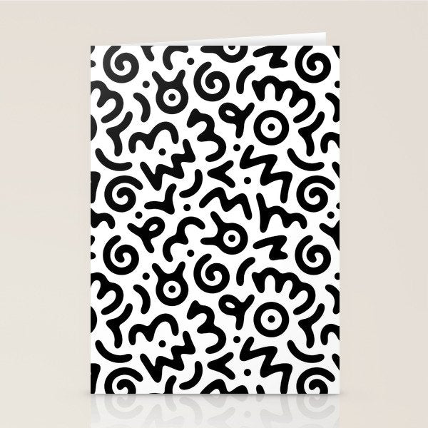 Fun black and white doodle symbol art pattern Stationery Card Gallery Image 2