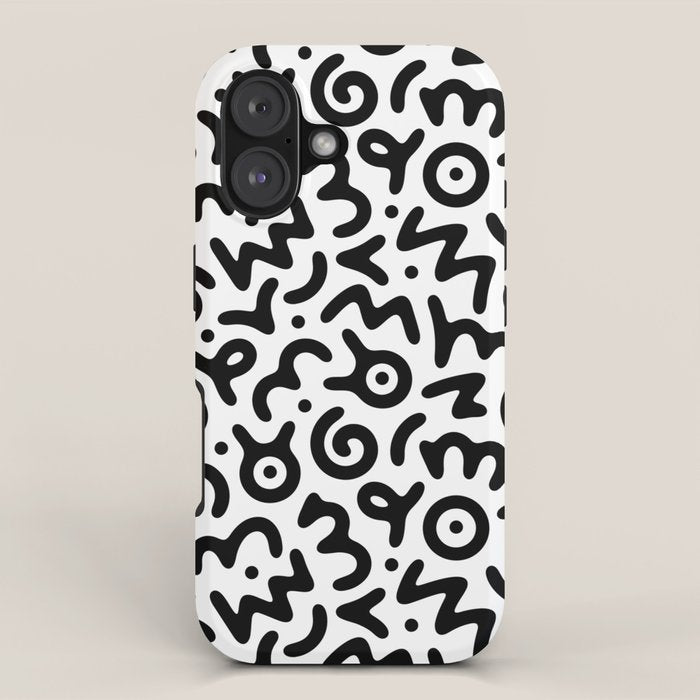 Fun black and white doodle symbol art pattern iPhone Case Gallery Image 1