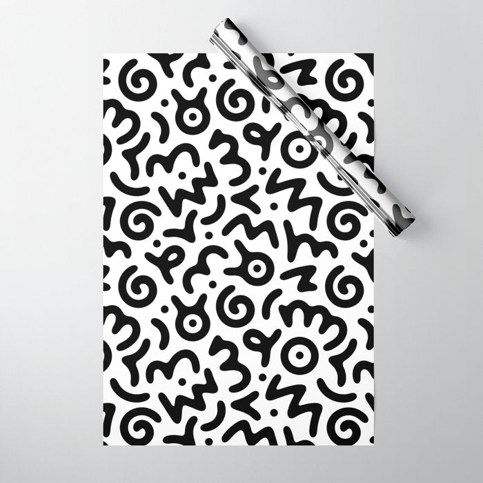 Fun black and white doodle symbol art pattern Wrapping Paper Gallery Image 1