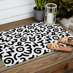 Fun black and white doodle symbol art pattern Outdoor Rug Gallery Image 2
