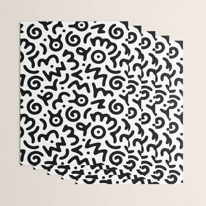 Fun black and white doodle symbol art pattern Wrapping Paper Gallery Image 3