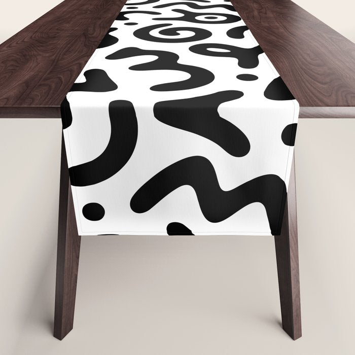 Fun black and white doodle symbol art pattern Table Runner Gallery Image 1