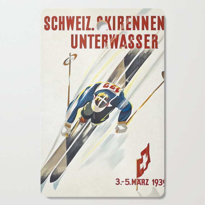 Switzerland Vintage Ski Poster. Cutting Board Gallery Image 1