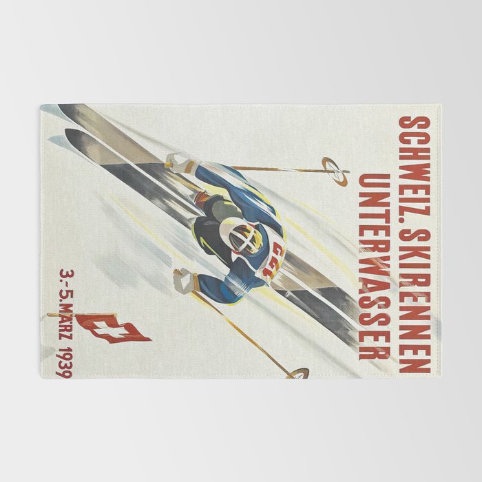 Switzerland Vintage Ski Poster. Rug Gallery Image 2