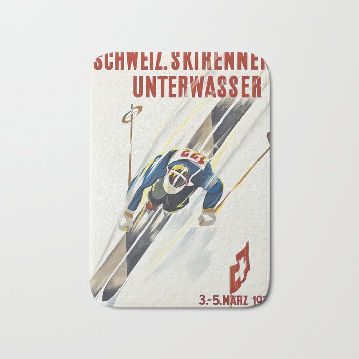 Switzerland Vintage Ski Poster. Bath Mat Gallery Image 1