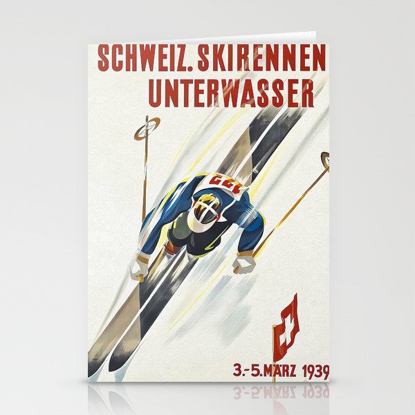 Switzerland Vintage Ski Poster. Stationery Card Gallery Image 2