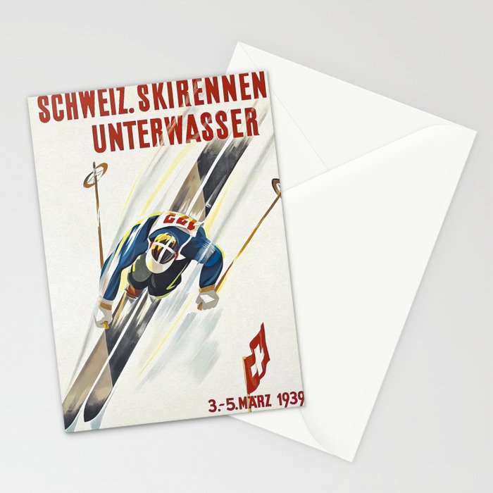 Switzerland Vintage Ski Poster. Stationery Card Gallery Image 2