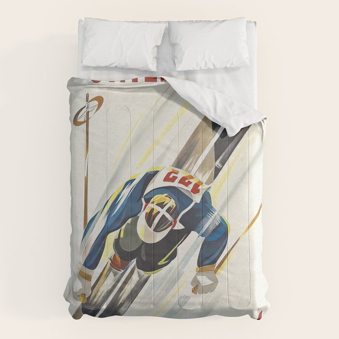 Switzerland Vintage Ski Poster. Comforter Gallery Image 6