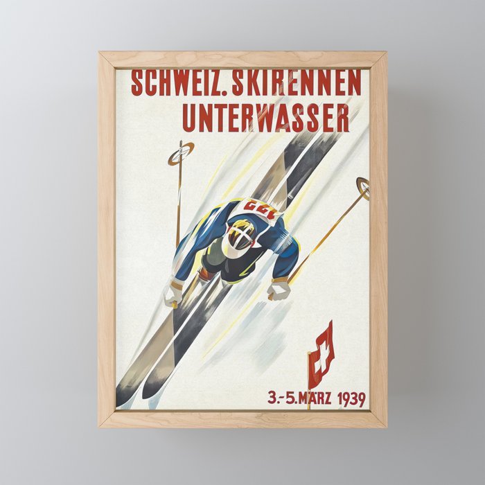 Switzerland Vintage Ski Poster. Mini Art Print Gallery Image 1
