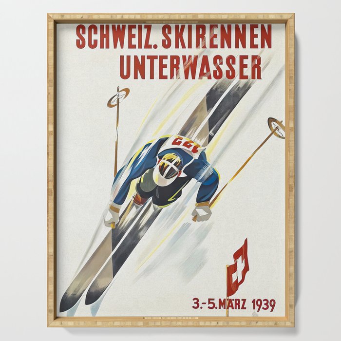 Switzerland Vintage Ski Poster. Serving Tray Gallery Image 1